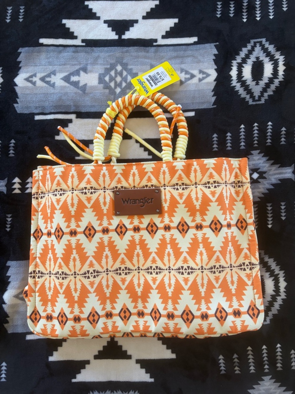 Wrangler Orange and Cream Aztec Print Tote